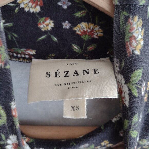 Sezane Felicia Dress XS Black Floral Long Sleeve Midi Dress Soft Stretch Fabric - Picture 3 of 13